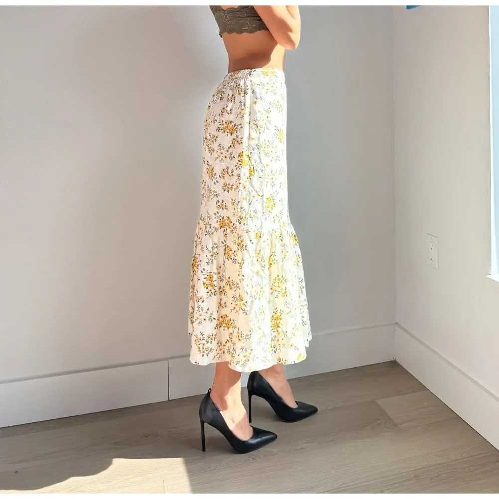 Joie Ditsy Floral Tiered Midi Skirt Boho Cottagecore Sunflowers‎ - Picture 2 of 6
